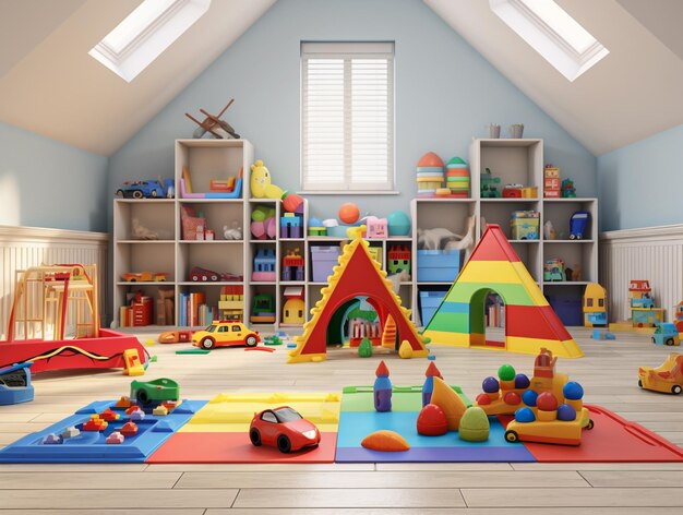 Wnętrze pokoju zabaw dla dzieci 3d rendering wysokiej jakości