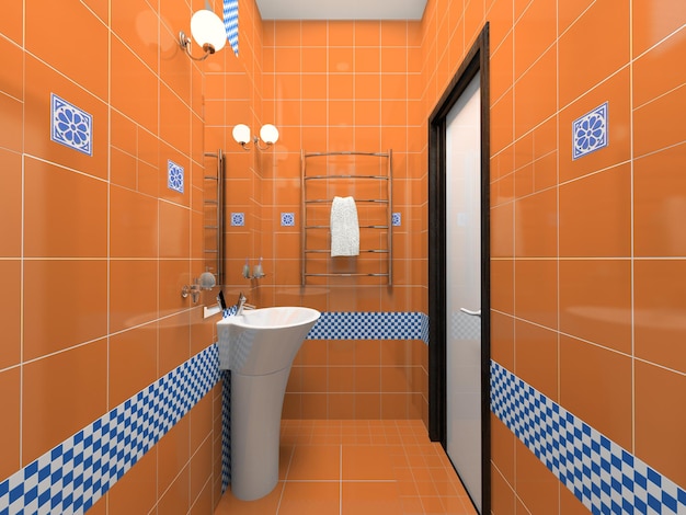 Wnętrze pomarańczowej łazienki