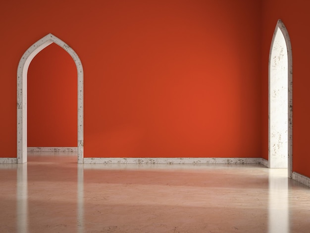 Wnętrze pustego pokoju z czerwoną ścianą ilustracja 3D