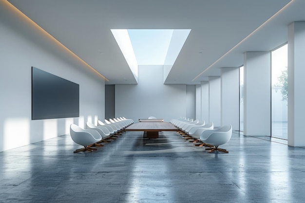 Wnętrze sali spotkań białe i dużo światła