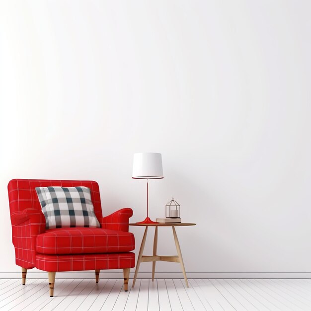 wnętrze z czerwonym fotelem i lampą podłogową 3d render
