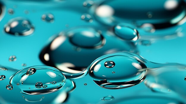 Woda i pęcherzyki na tle Serum gelu na niebieskim tle Kosmetyczna przezroczysta gelu tekstura serum Koncepcja kosmetologiczna reklamy