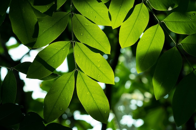 Woda na tle liści, zielony liść natura