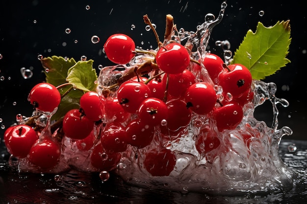 Zdjęcie woda rozpryskująca się na świeże jagody hawthorn