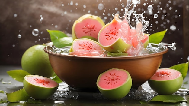 Zdjęcie woda z owoców guawy w misce obraz jest generowany za pomocą sztucznej inteligencji