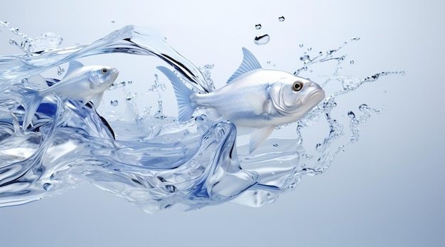 Woda z ryb izolowana na białym lub niebieskim tle