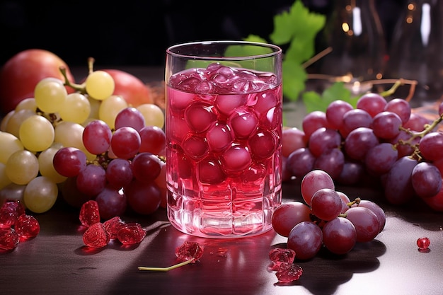 Woda z winogron ozdobiona kawałkami winogron