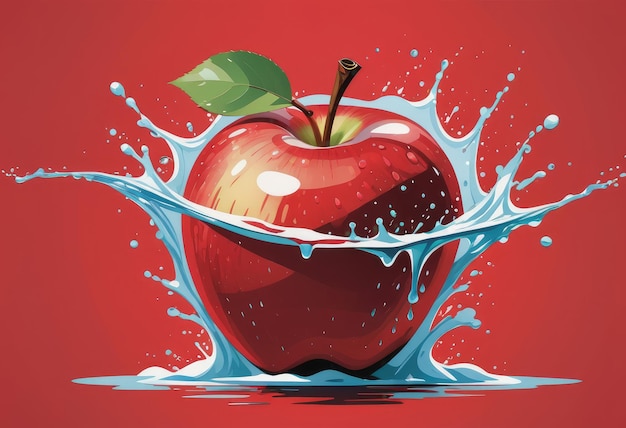Woda zalewa tło czerwone jabłko