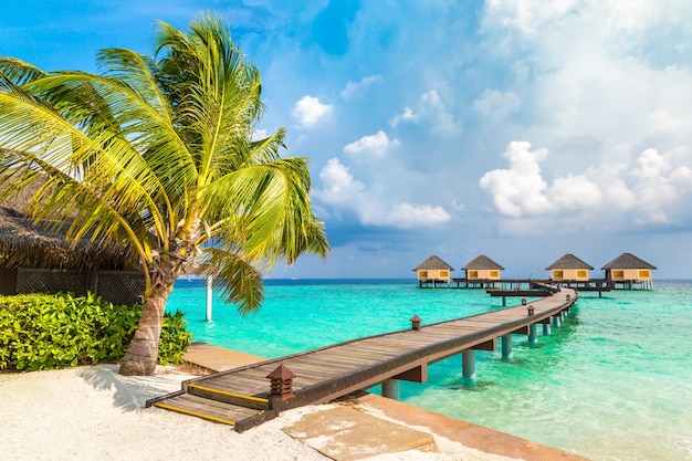 Wodne bungalowy na tropikalnej wyspie na Malediwach