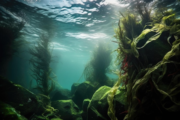 Wodorosty kołyszą się z prądem oceanicznym