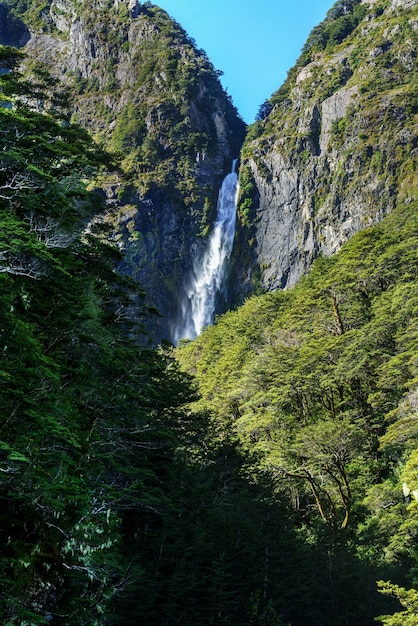 Wodospad Devils Punchbowl można zobaczyć z głównej drogi, krótkie ścieżki spacerowe Arthur's Pass, Park Narodowy Arthur's Pass, South Island of New Zealand