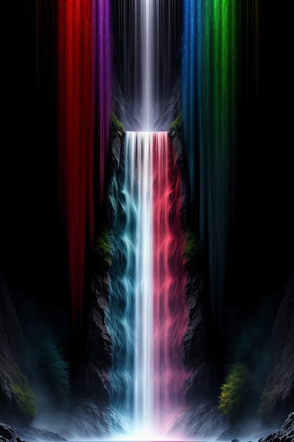 Zdjęcie wodospad spływający z góry tworzy piękną tęczę