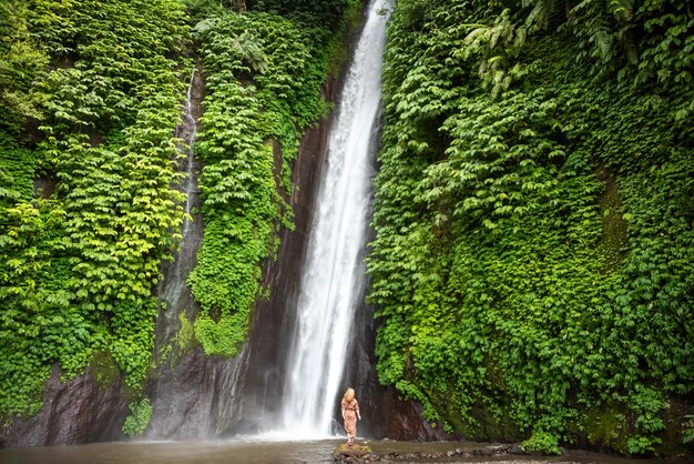 Wodospad w lesie tropikalnym na Bali w Indonezji