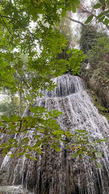 Wodospad w parku przyrody Monasterio de Piedra, Saragossa (Hiszpania).