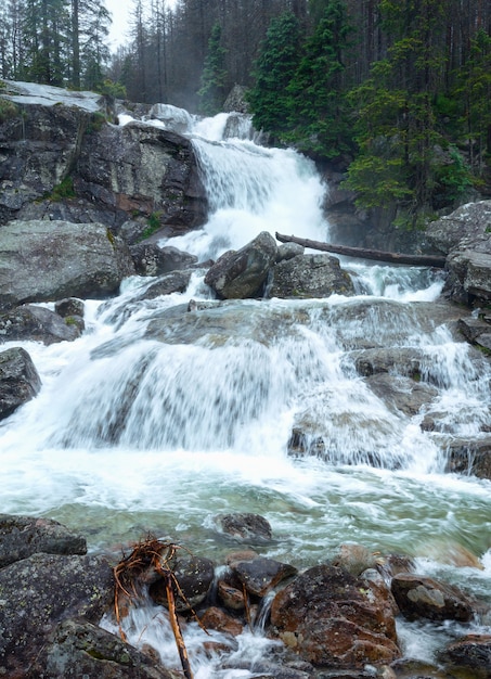 Wodospad w Wielkiej Zimnej Dolinie (Velka Studena dolina) widok latem. Wysokie Tatry, Słowacja.