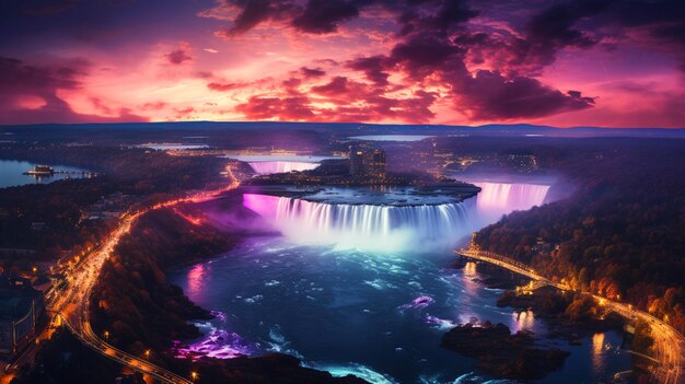 Zdjęcie wodospady niagara z kolorowymi światłami w nocy