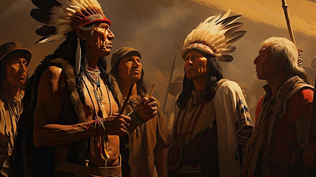 Wódzowie rdzennych Amerykanów omawiający sprawy plemienne