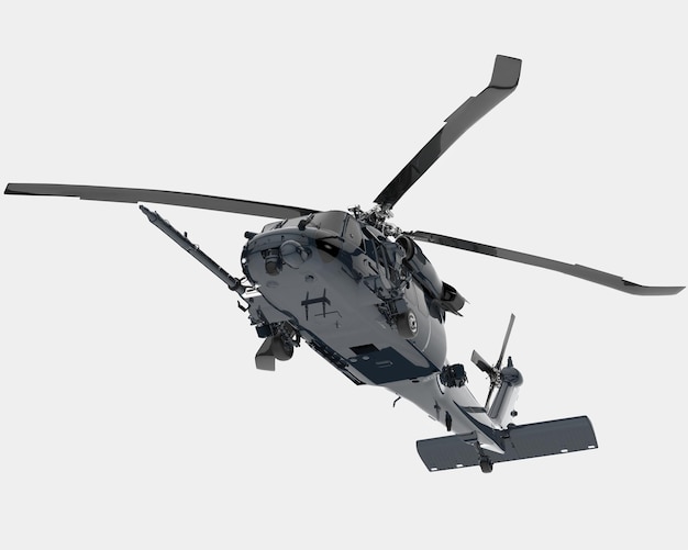 Wojenny helikopter na białym tle na szarym tle ilustracji renderowania 3d