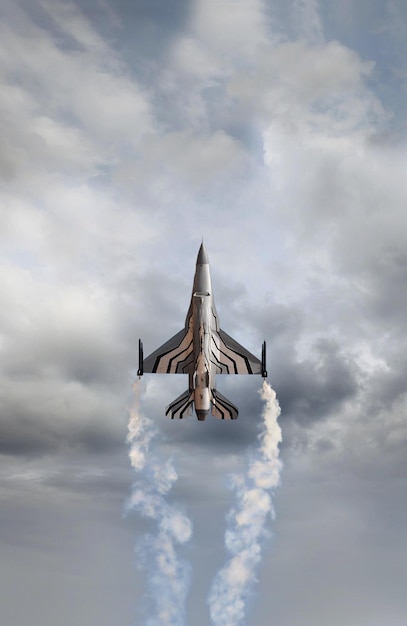 Wojskowy myśliwiec leci po burzliwym niebie