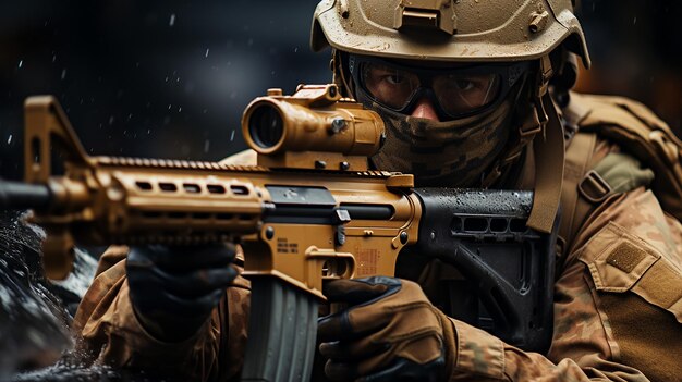 wojskowy z ciężką bronią 3D obraz