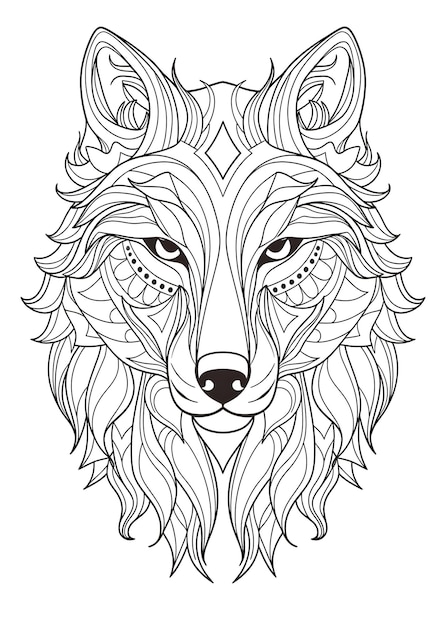 Wolf Coloring Page Wolf Line Art Coloring page Wolf Outline Illustration For Coloring Page Zwierzęta Coloring Page Dorośli Coloring Book AI Generative