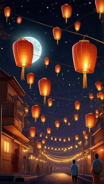 Wolne tło świecącej nocy w święcie Diwali z latarniami