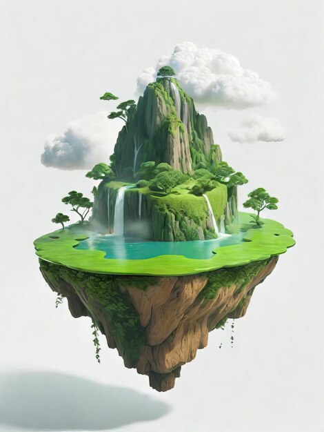 Wolne wodospady pływające wyspy A Wizualne krajobrazy generatywne Ai