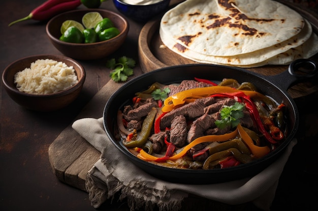 Wołowina Fajitas z chlebem tortilla Ilustracja Generatywna sztuczna inteligencja