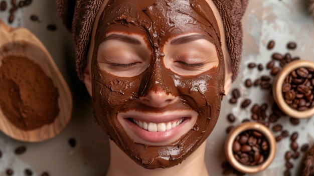 Zdjęcie woman relaxing with coffee facial mask
