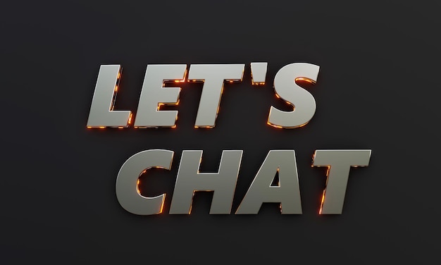 Word Let's Chat jest napisany na ciemnym tle z kinematograficznym i neonowym efektem tekstu 3D Rendering