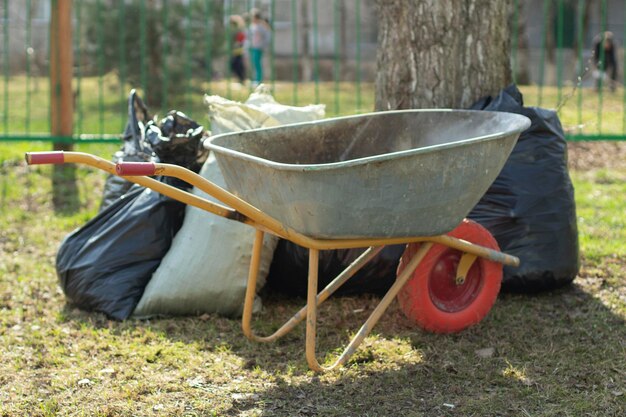 Zdjęcie wóz konny na podwórku.