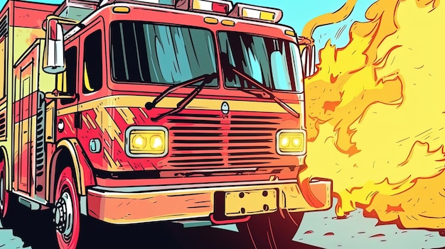 Wóz strażacki pędzi do pożaru Koncepcja fantasy Malarstwo ilustracyjne