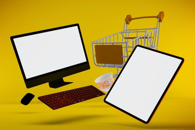 Wózek na zakupy Eid i tablet z perspektywą na PC