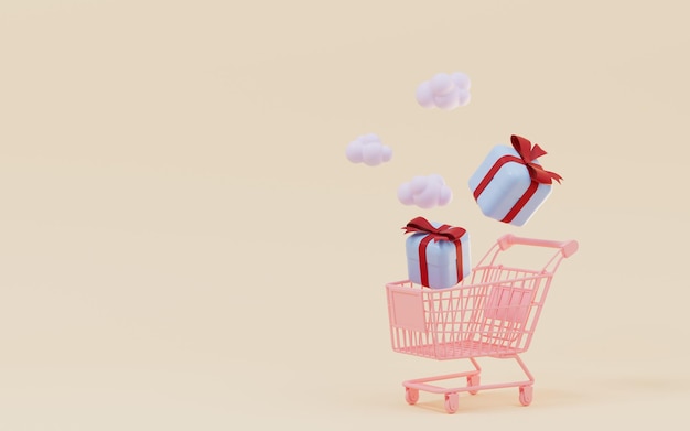 Wózek na zakupy i prezenty na zakupy temat renderowania 3d