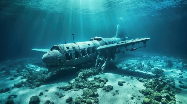 Wrak samolotu pod wodą Generative AI Art