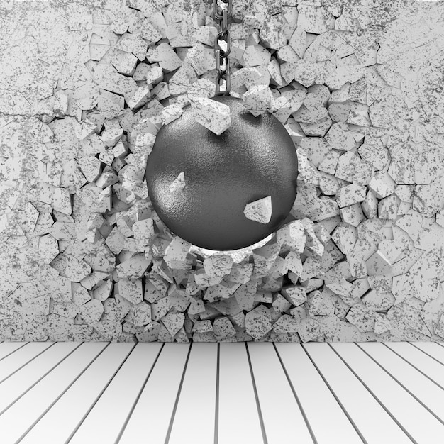 Zdjęcie wrecking ball broken concrete wall