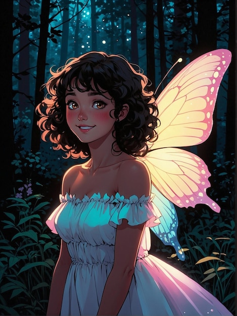 Wróżkowy las - dziwaczna ilustracja o dziewczynie otoczonej motylami