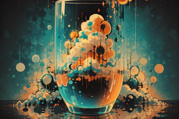 Wrząca chmura pęcherzykowa w szklanej butelce abstrakcyjny obraz tapeta ilustracja tła