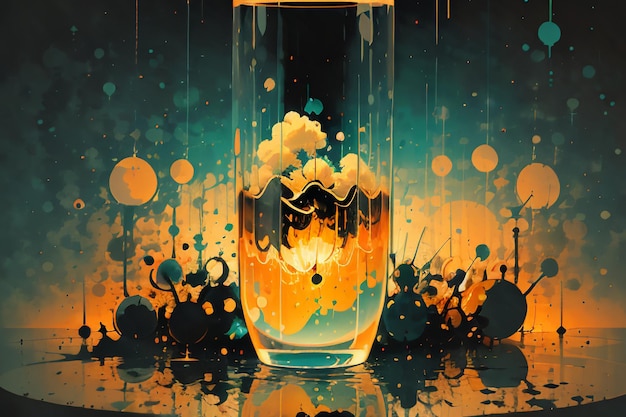Wrząca chmura pęcherzykowa w szklanej butelce abstrakcyjny obraz tapeta ilustracja tła