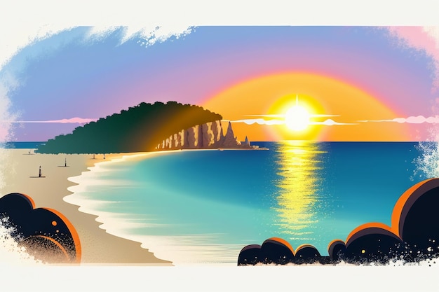 Zdjęcie wschód i zachód słońca światło na oceanie plaża wyspa piękna naturalna krajobraz tapeta tło