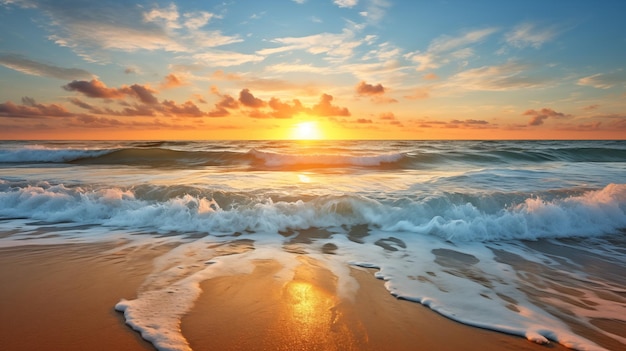 Wschód słońca na plaży Słońce wschodzi nad spokojnym oceanem