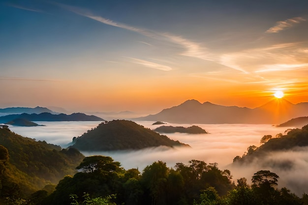 Wschód słońca nad górami langkawi