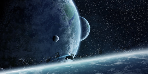 Wschód słońca nad planetą Ziemia w przestrzeni