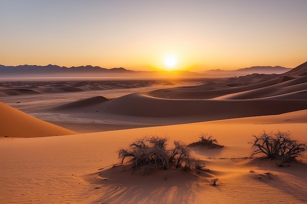 Wschód słońca nad pustynią Namib w wspaniałym parku narodowym Namib naukluft miejsce podróży w Namibii
