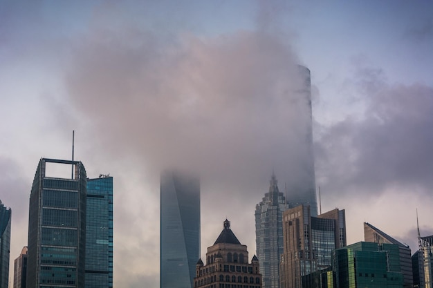 Wschód słońca panoramę miasta Szanghaj na The Bund Szanghaj Chiny