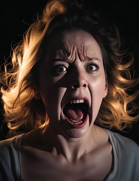 Zdjęcie wściekła kobieta w agonii krzycząca zbliżenie problemy ze zdrowiem psychicznym