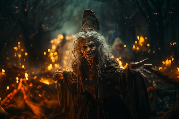 wściekła wiedźma przygotowuje zaklęcie Koncepcja Halloween Horror