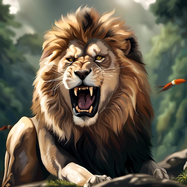 Wściekły król lew w dżungli Generacyjna sztuczna inteligencja