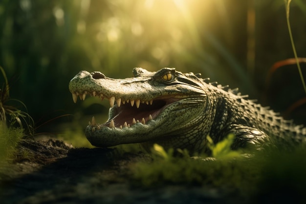 Wściekły Ryczący Aligator Wysokiej Jakości Ilustracja Generacyjna Sztuczna Inteligencja