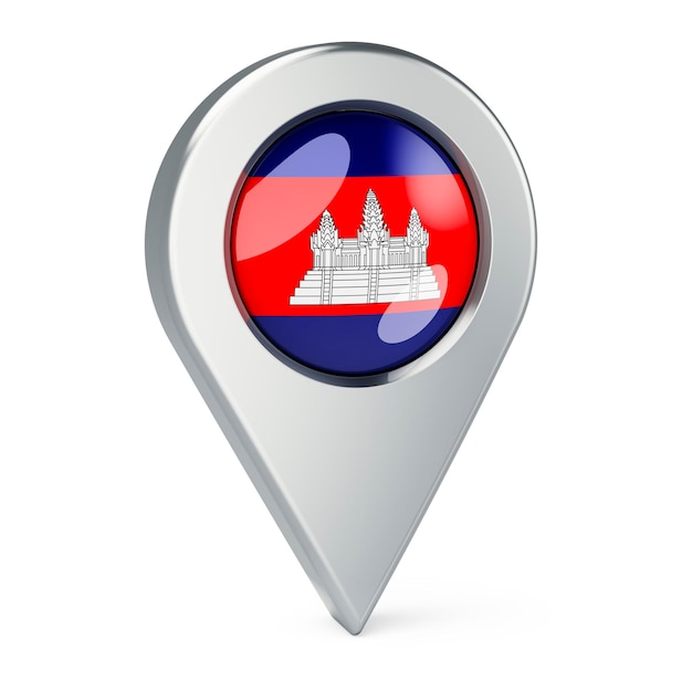 Zdjęcie wskaźnik mapy z flagą kambodży w wersji 3d.